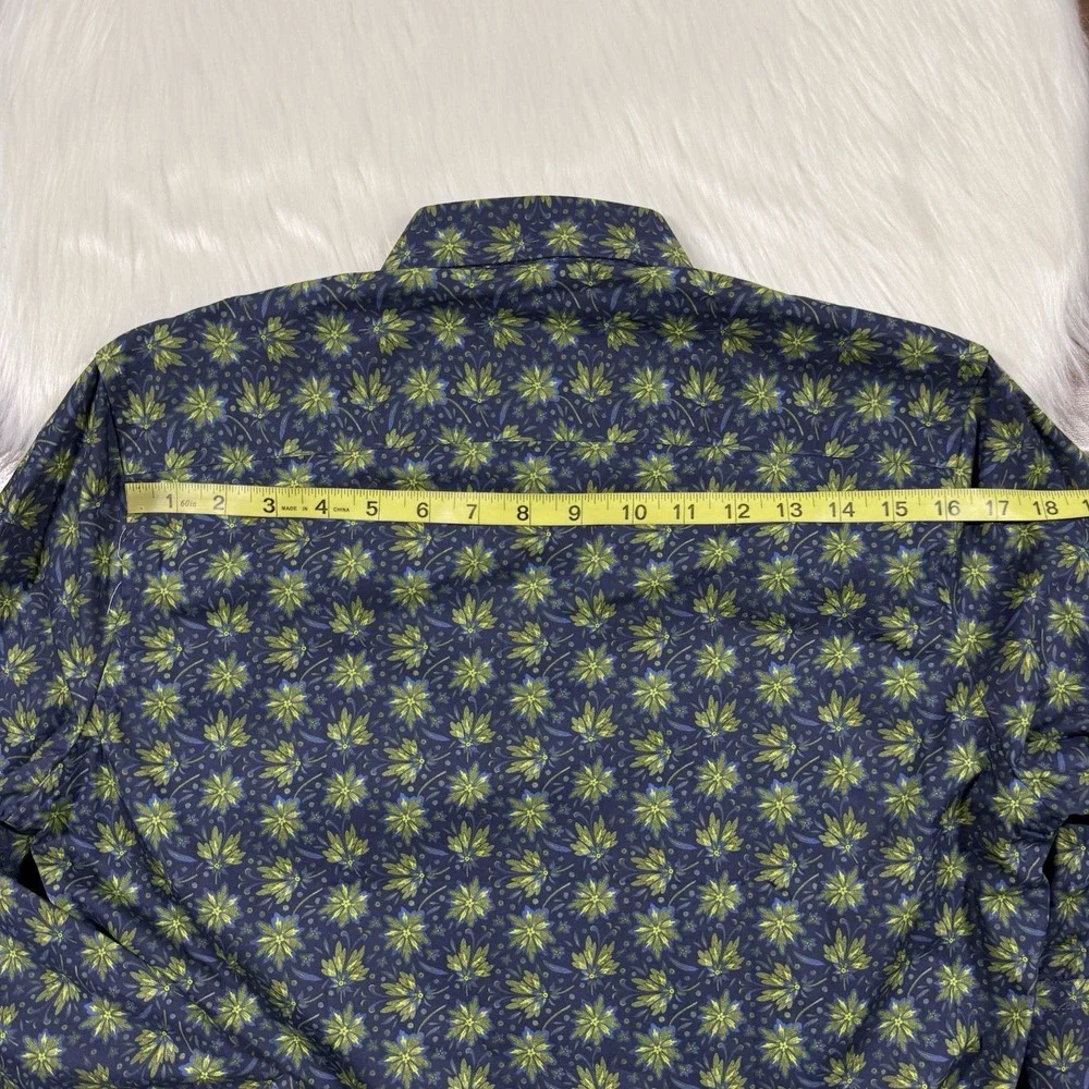 Visconti‎ Black Men's Size Small Green Blue Leaf Print Long Sleeve Shirt